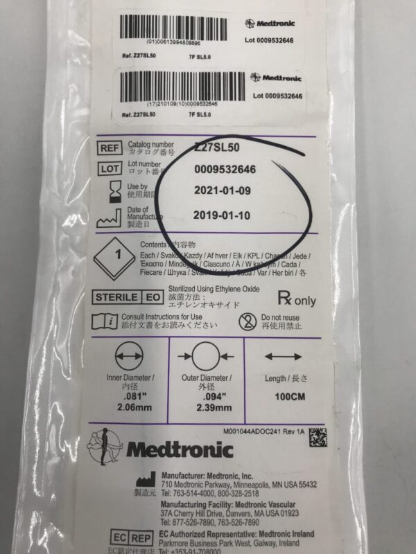 Medtronic Z27SL50 Z2 Guiding Catheter SL 5.0 7F 100cm (X)