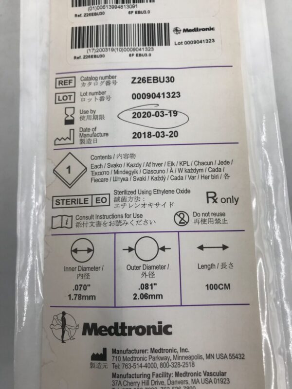 Medtronic Z26EBU30 Z2 Guiding Catheter EBU3.0 6F 100cm  (X)