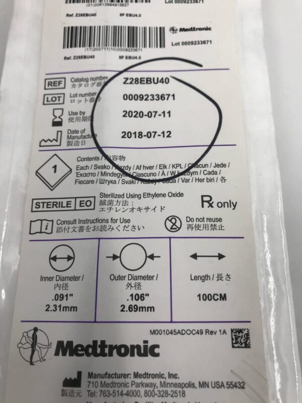 Medtronic Z28EBU40 Z2 Guiding Catheter EBU4.0 8F 100cm  (X)