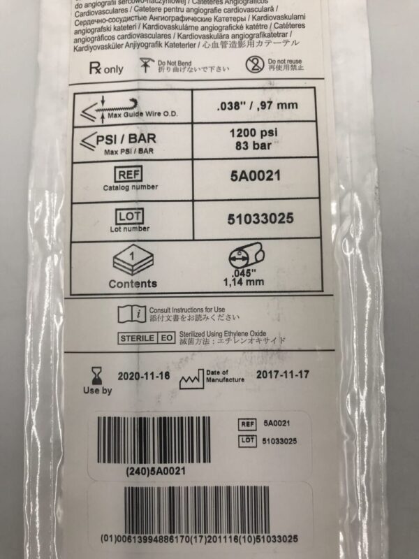 Medtronic 5A0021 SiteSeer Cardiovascular Catheter MP A-1 5F 100cm (X)