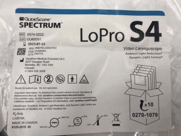Verathon 0574-0222 GlideScope Spectrum LoPro S4 Video Laryngoscope (X)