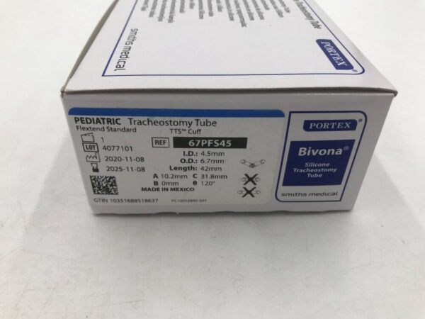 SMITHS MEDICAL 67PFS45 Portex Pediatric Silicone Tracheostomy Tube 4.5x6.7x42mm