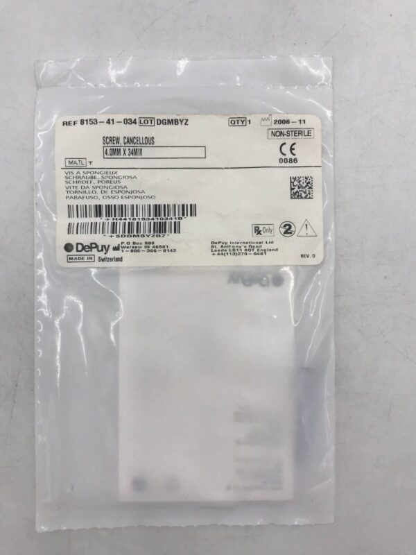 DePuy 8153-41-034 Screw, Cancellous 4mm x 34mm