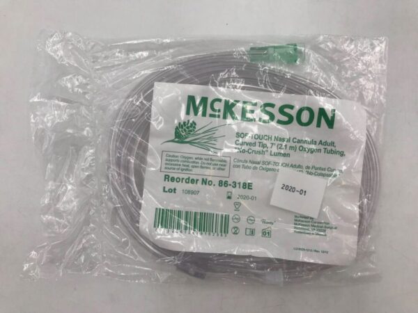 McKesson 86-318E Sof-Touch Nasal Cannula Adult Curved Tip 7ft, Oxygen Tubing, No-Crush Lumen(X)