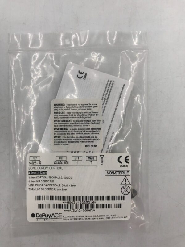 DePuy 14022-52 Bone Screw, Cortical 4.5mm x 52mm
