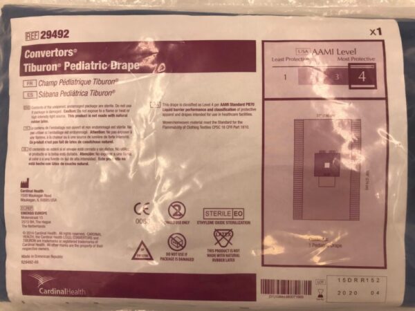 CARDINAL HEALTH 29492 Convertors Tiburon Pediatric Drape AAMI 4, 77x108in (X)