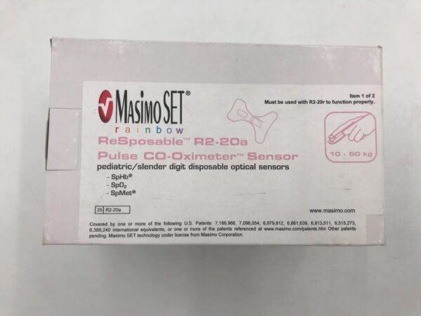 MASIMO 2755 Rainbow ReSposable R2-20a Pediatric/Slender Digit Pulse CO-Oximeter Sensor 10-50kg (25/Box)(X)