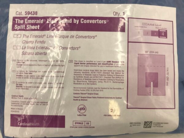 CARDINAL HEALTH 59438 The Emerald Line Brand by Convertors Split Sheet AAMI 4, 88x114.75in (X)