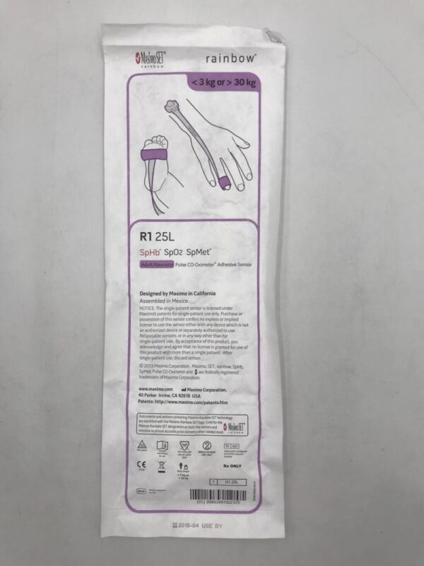 MASIMO 2414 Rainbow R1 25L SpHb SpO2 SpMet Adult/Neonatal Pulse CO-Oximeter Adhesive Sensor <3kg or >30kg(X)