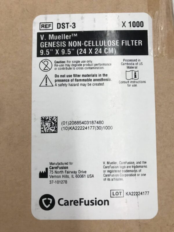 CareFusion DST-3 V. Mueller Genesis Non-Cellulose Filter 9.5x9.5in (1000/Case)