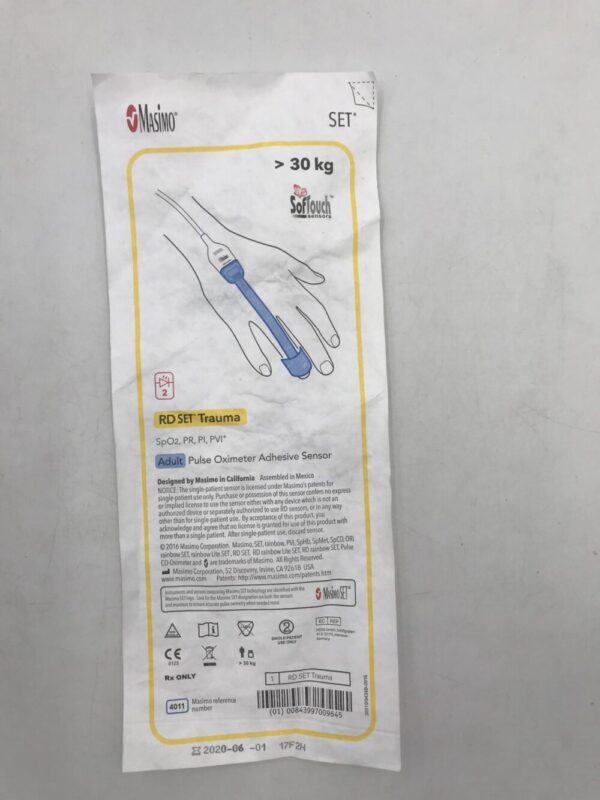 MASIMO 4011 SofTouch RD SET Trauma Adult Pulse Oximeter Adhesive Sensor >30kg(X)