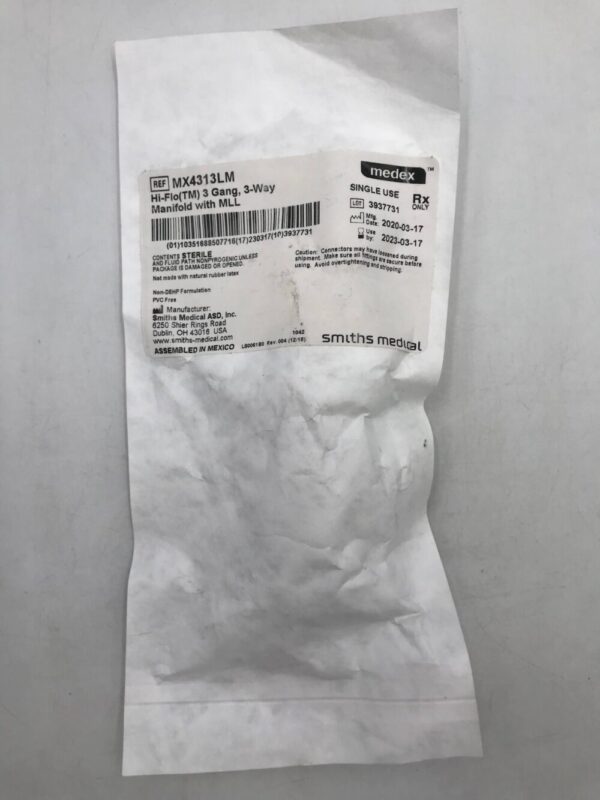 Smiths Medical MX4313LM Hi-Flo (TM) 3 Gang 3-Way Manifold with MLL (X)