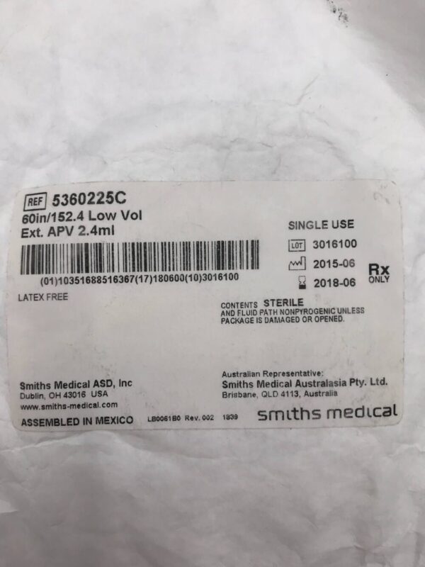 Smiths Medical 5360225C 60in/152.4 Low Vol Ext. APV 2.4ml (X)