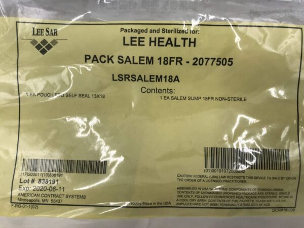 Lee Health 2077505 Salem Sump 18Fr Non-Sterile (X)