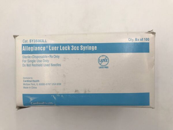 Cardinal Health SY35003LL Allegiance Luer Lock 3cc Syringe (100/Box)