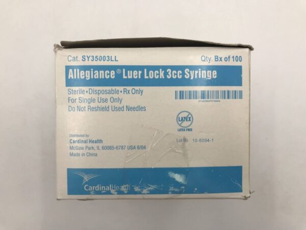 Cardinal Health SY35003LL Allegiance Luer Lock 3cc Syringe (100/Box)