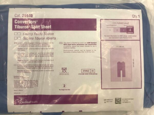 CARDINAL HEALTH 29440 Convertors Tiburon Split Sheet AAMI Level 4, 77x120in (X)