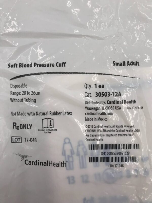 Cardinal Health 30503-12A Soft Blood Pressure Cuff Small Adult Range 20 to 26cm without Tubing