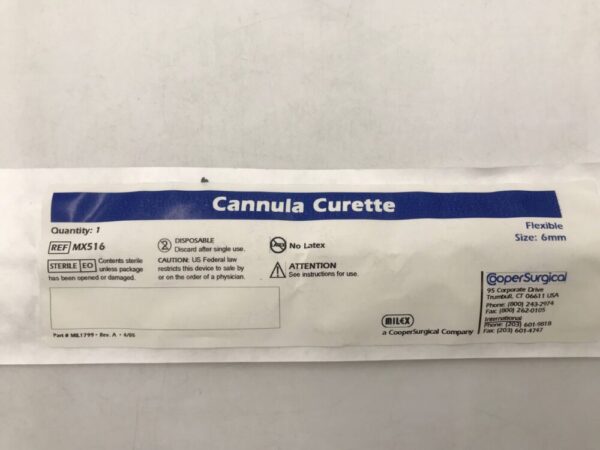 Cooper Surgical MX516 Milex Cannula Curette Flexible Size 6mm (X)