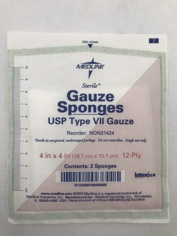 Medline NON21424 Gauze Sponges USP Type VII Gauze 4in x 4in (10.1cm x 10.1cm) 12-Ply (10/Lot)