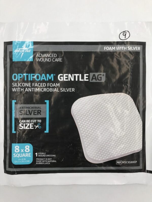 Medline MSC9588EP Optifoam Gentle AG+ Silicone Faced Foam with Antimicrobial Silver 8 x 8in (X)