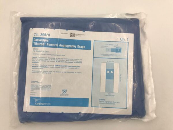 CARDINAL HEALTH 29520 Convertors Tiburon Femoral Angiography Drape AAMI Level 4, 84x124in
