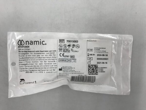 MEDLINE 70015003 Namic Three-Way StopCock w/ Fixed Male Luer Lock 200psi