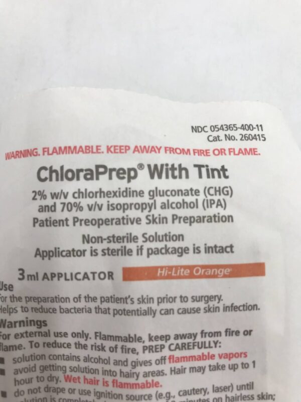 CareFusion 260415 ChloraPrep with Tint 3ml Applicator Hi-Lite Orange (20/Bag) (X)