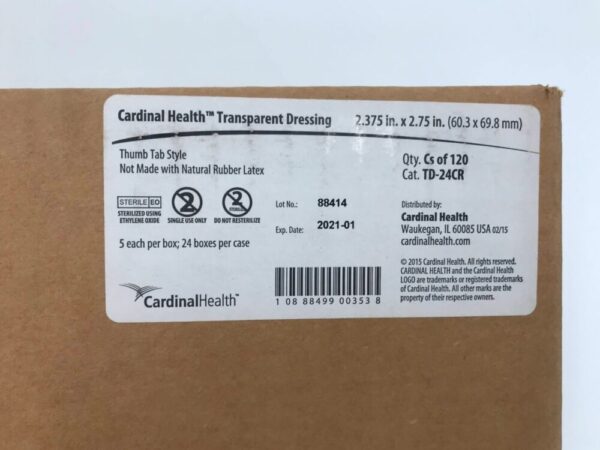 CARDINAL HEALTH TD-24CR Transparent Dressing Thumb Tab Style 2.375in x 2.75in (24Box/Case)(X)