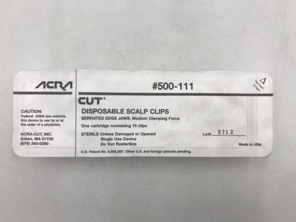 ACRA-CUT 500-111 CUT Scalp Clips Cartridge (15 Clips/Pkg)(X)