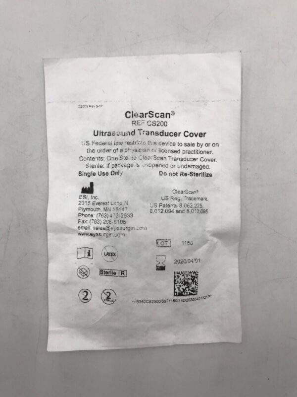 ESI INC CS200 ClearScan Ultrasound Transducer Cover (X)