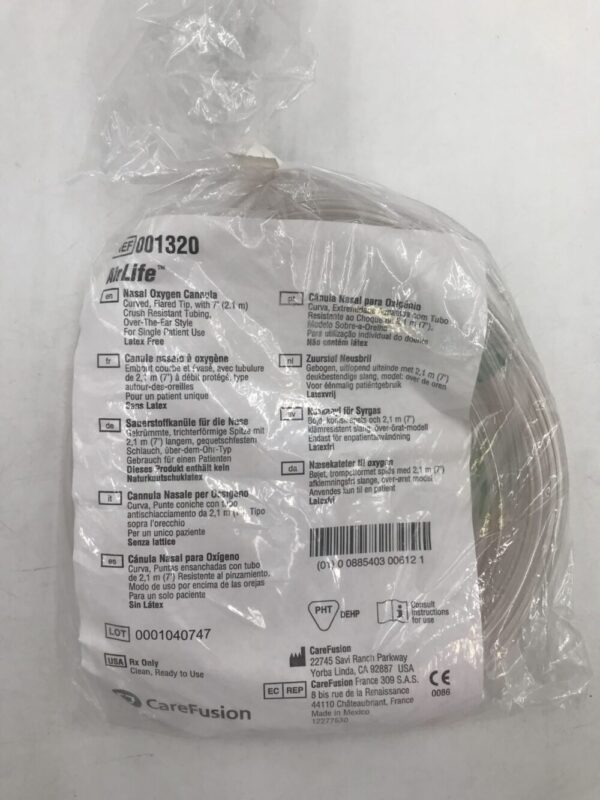 CareFusion 001320 AirLife Nasal Oxygen Cannula Curved Flared Tip with 7" (2.1m) Crush Resistant Tubing