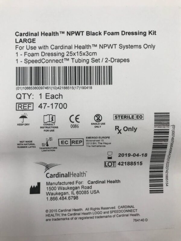 Cardinal Health 47-1700 NPWT Black Foam Dressing Kit Large (X)