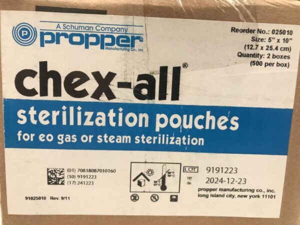 Propper 025010 Chex-All Sterilization Pouches 5" x 10" (12.7 x 25.4cm) (1,000/Case)