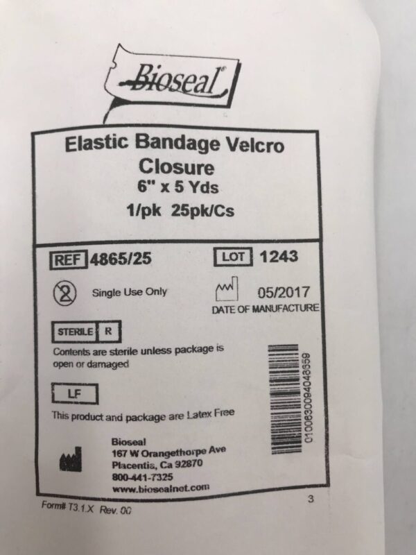 Bioseal 4865/25 Elastic Bandage Velcro Closure 6" x 5yds