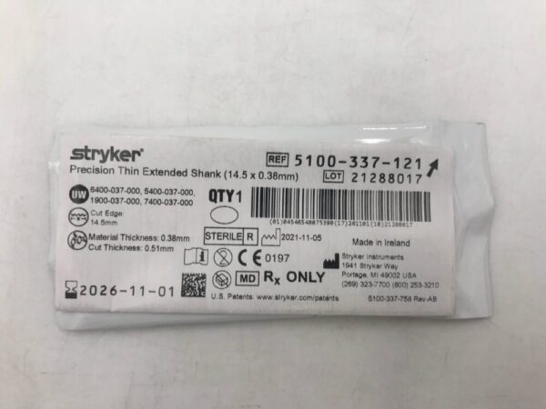 STRYKER 5100-337-121 Miniature Reciprocating Blade, Long 14.5 x 0.38mm