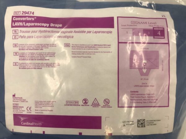 CARDINAL HEALTH 29474 Convertors LAVH/Laparoscopy Drape AAMI Level 4, 124x125x30in (X)