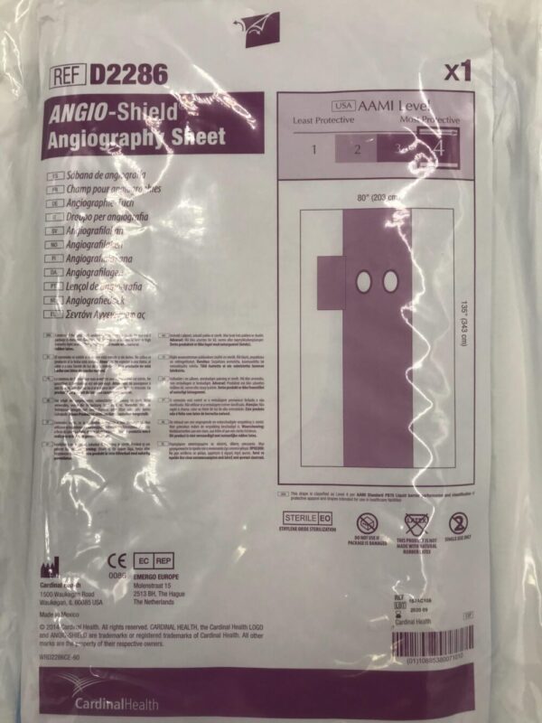 CARDINAL HEALTH D2286 Angio-Shield Angiography Sheet AAMI Level 4, 80in x 135in (X)