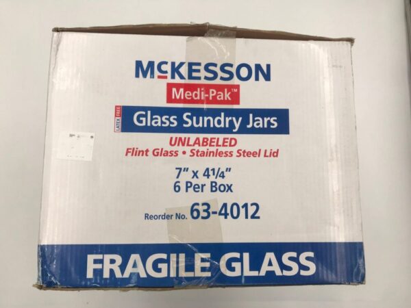 McKesson 63-4012 Medi-Pak Glass Sundry Jars, Unlabeled, Flint Glass w/ Stainless Steel Lid 7 x 4 7/4in (6/Box)