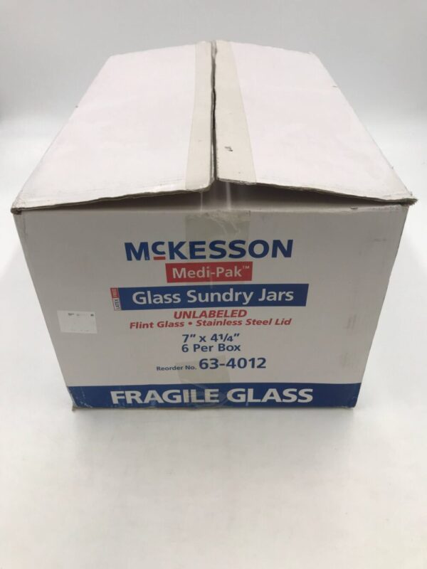 McKesson 63-4012 Medi-Pak Glass Sundry Jars, Unlabeled, Flint Glass w/ Stainless Steel Lid 7 x 4 7/4in (6/Box)