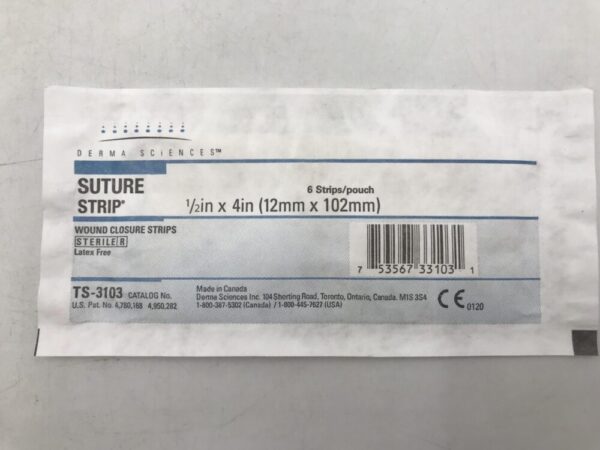 Derma Sciences TS-3103 Suture Strip Wound Closure Strips 1/2in x 4in (12mm X 102mm) (6/Pack)