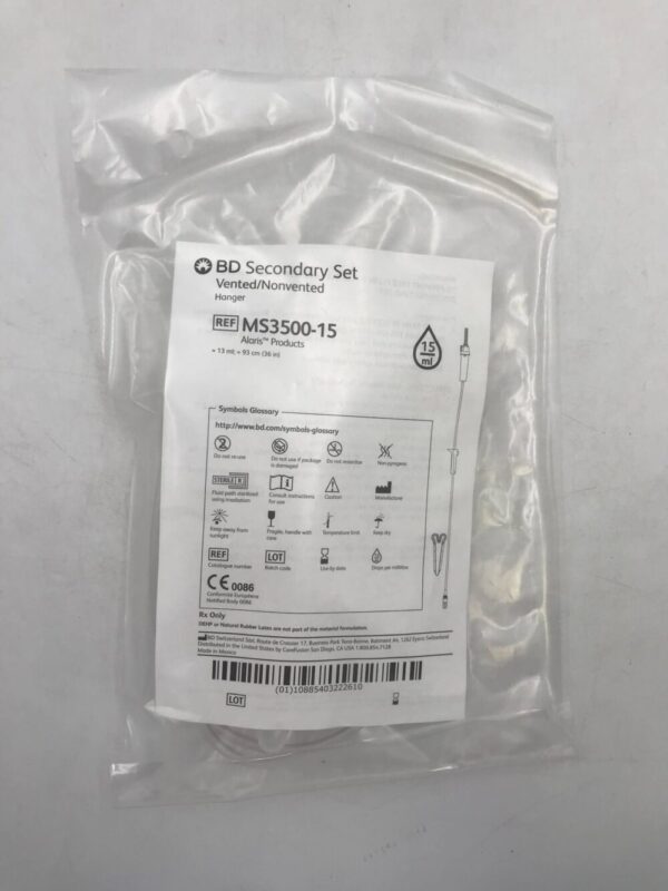 BD MS3500-15 Secondary Set Vented/Nonvented Hanger ≈13ml ≈93cm (36in) 15ml Drop (X)