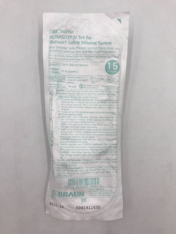 Braun US3130 Ultrasite IV Set for Outlook Safety Infusion System 15 Drops/mL (X)
