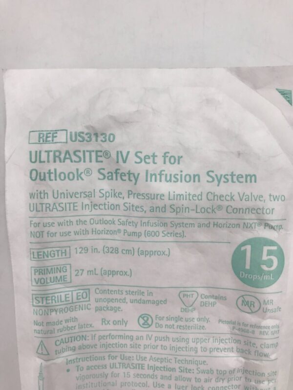 Braun US3130 Ultrasite IV Set for Outlook Safety Infusion System 15 Drops/mL (X)