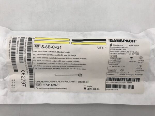 Anspach S-6B-C-G1 Carbide Fluted Ball Standard Length 6mm