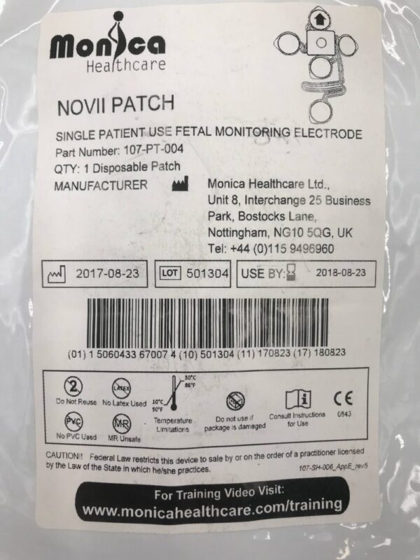 Monica Healthcare 107-PT-004 Novii Patch Single Patient Use Fetal Monitoring Electrode (X)