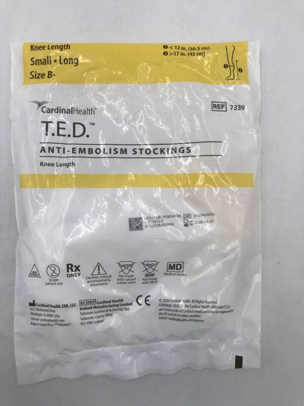 Cardinal Health 7339 T.E.D. Anti-Embolism Stockings Knee Length Small Long Size B