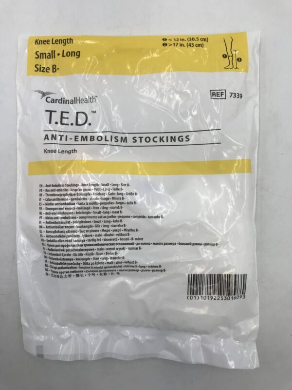 Cardinal Health 7339 T.E.D. Anti-Embolism Stockings Knee Length Small Long Size B