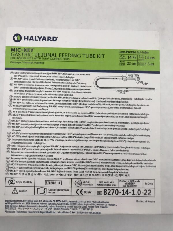 Halyard 8270-14-1.0-22 Mic-Key* Gastric-Jejunal Feeding Tube Kit Low-Profile GJ-Tube 14Fr (X)