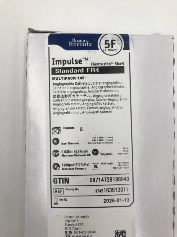 Boston Scientific 16391301 Impulse Flextrusion Shaft Standard FR4 Multipack 145° Angiographic Catheter 5F (5/Box) (X)